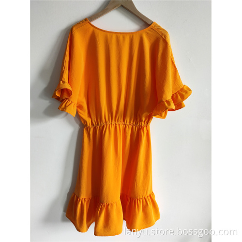 Woman's Solid Color V-neck Dress